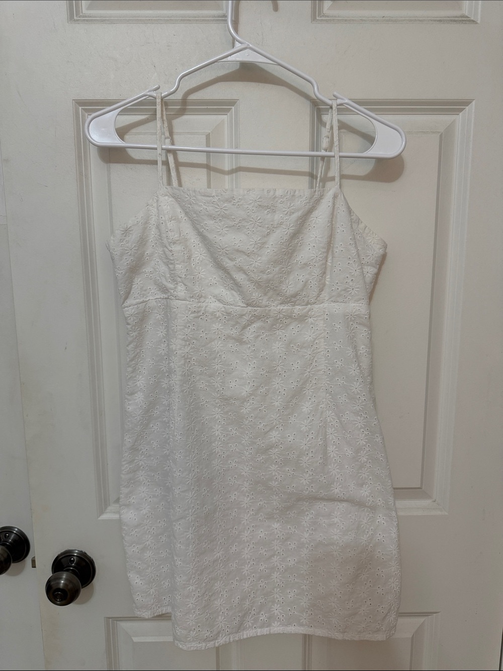 Garage White Eyelet Spaghetti Strap Mini Dress